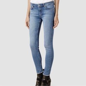 ALLSAINTS Mast Fray Indigo 70 Skinny‎ Raw Hem Jeans Sz 26